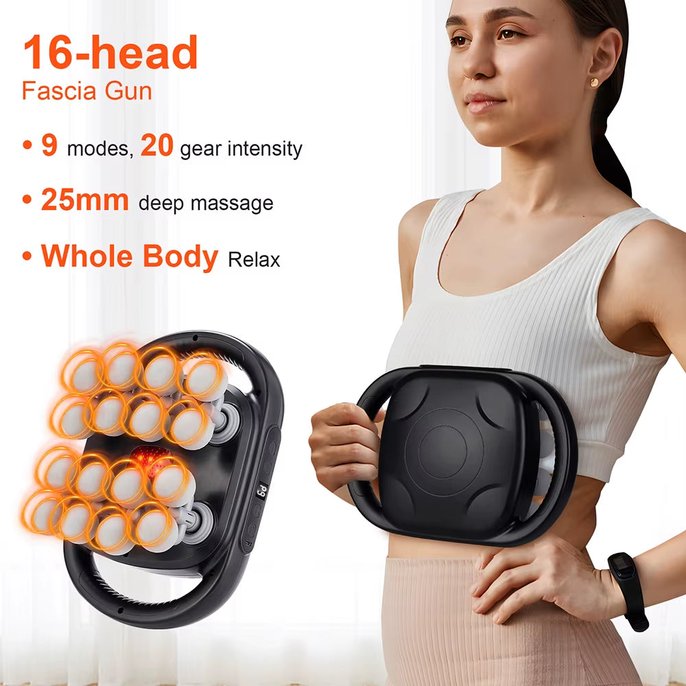 16-Head Fascia Gun High-Frequency Vibration Body Massage Gun Back and Waist Massager Neck Shoulder Massager Muscle Masajeador