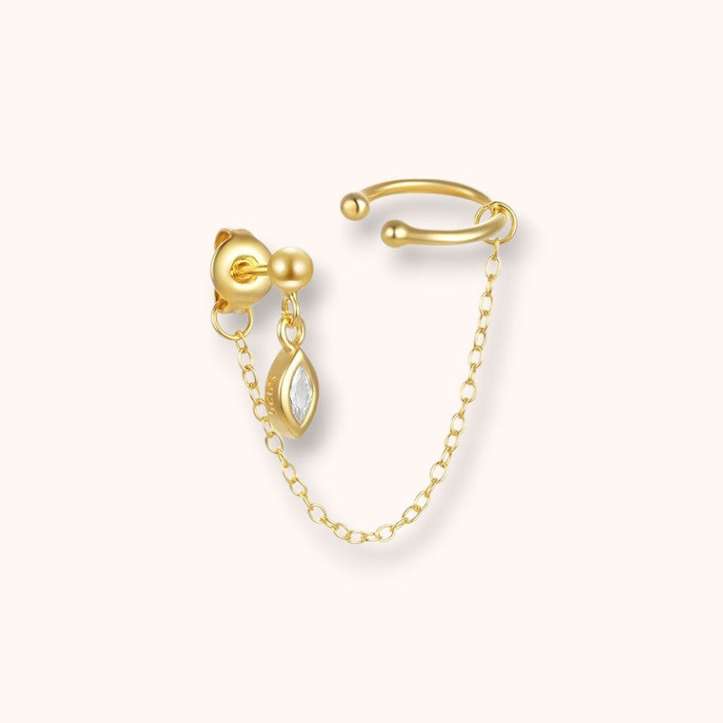 Golden Zircon Chain Earring & Ear Cuff – 925 Sterling Silver