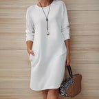 Vestido Suelto de Manga Larga con Bolsillos