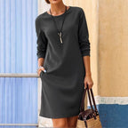 Vestido Suelto de Manga Larga con Bolsillos