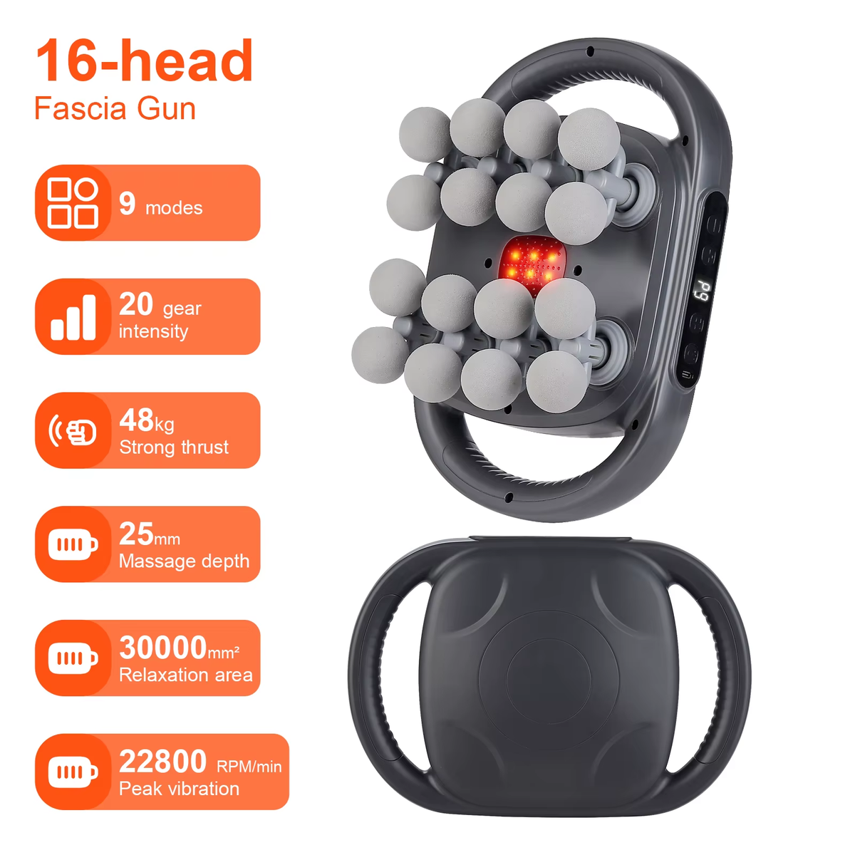 16-Head Fascia Gun High-Frequency Vibration Body Massage Gun Back and Waist Massager Neck Shoulder Massager Muscle Masajeador