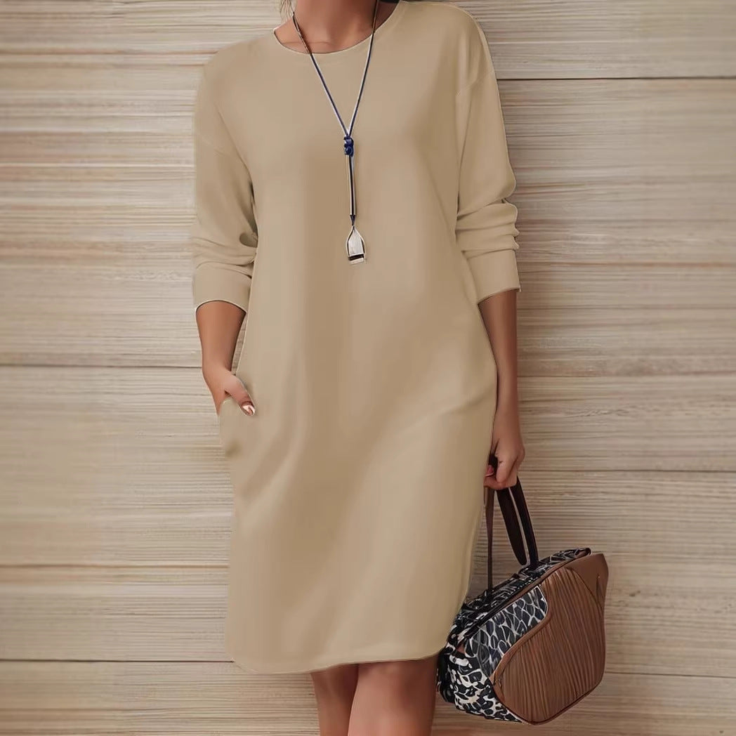 Vestido Suelto de Manga Larga con Bolsillos