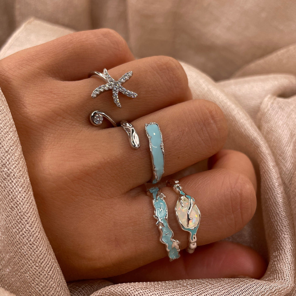Ocean Drip Enamel Open 925 Sterling Silver Ring