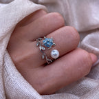 Turtle Pearl Open 925 Sterling Silver Ring | Ocean-Inspired Adjustable Ring