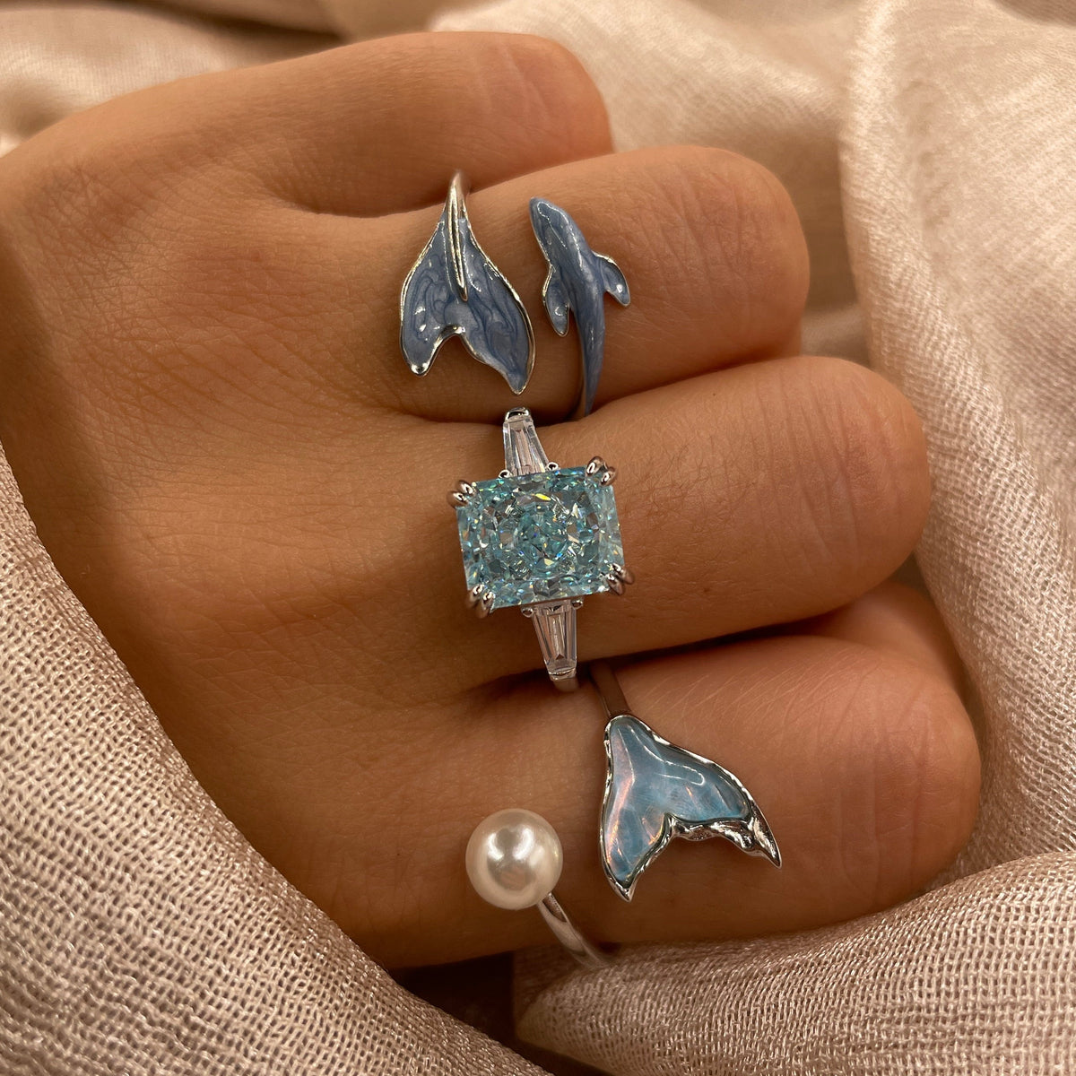 Aqua Blue Crushed Ice Cut 925 Sterling Silver Ring
