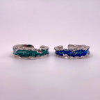 Ocean Blue & Green Enamel Wave 925 Sterling Silver Ring