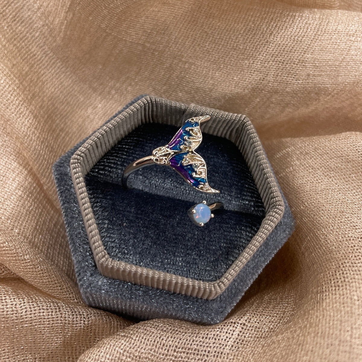 Aurora Mermaid Tail 925 Sterling Silver Ring
