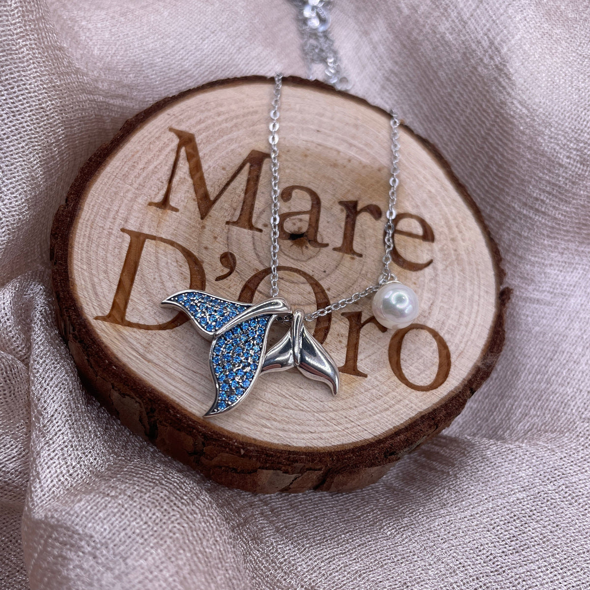 Blue Whale Tail Pearl 925 Sterling Silver Necklace