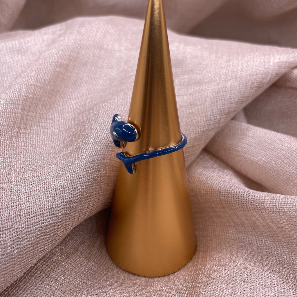 Navy Orca Adjustable 925 Sterling Silver Ring