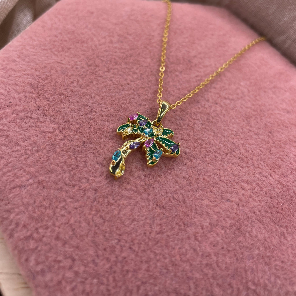 Colorful Palm Tree 925 Sterling Silver Necklace