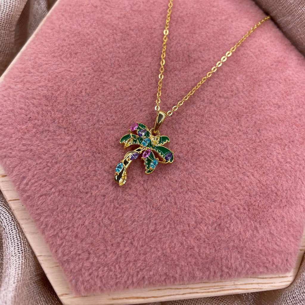 Colorful Palm Tree 925 Sterling Silver Necklace