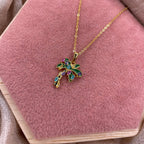 Colorful Palm Tree 925 Sterling Silver Necklace