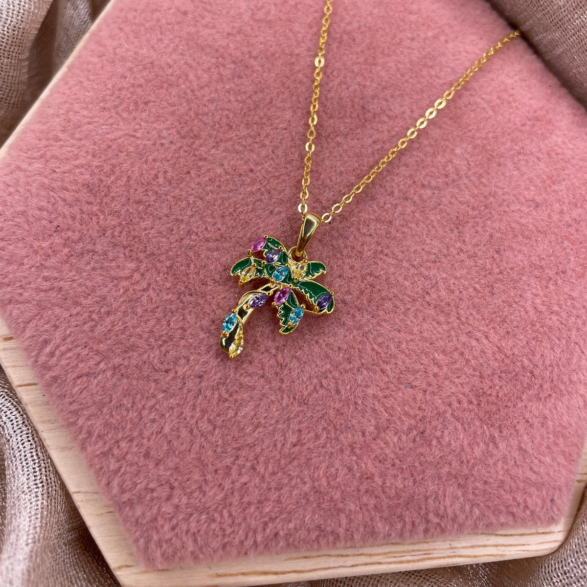 Colorful Palm Tree 925 Sterling Silver Necklace