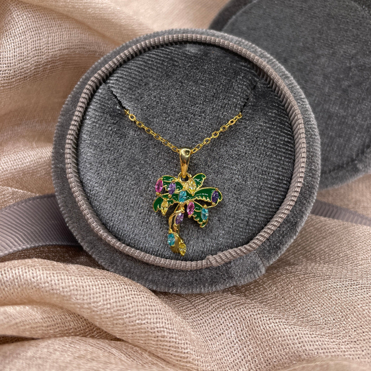 Colorful Palm Tree 925 Sterling Silver Necklace