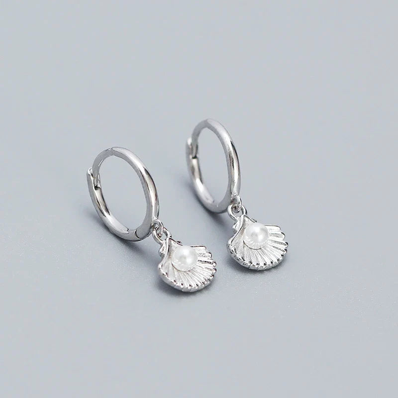 Shell Pearl Huggie Earrings – 925 Sterling Silver