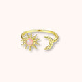Pink Sun & Moon 925 Sterling Silver Ring Gold Plated Adjustable