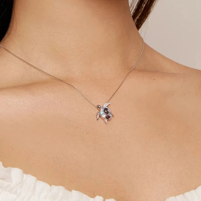 Sea Turtle Necklace – 925 Sterling Silver Ocean Blue Pendant