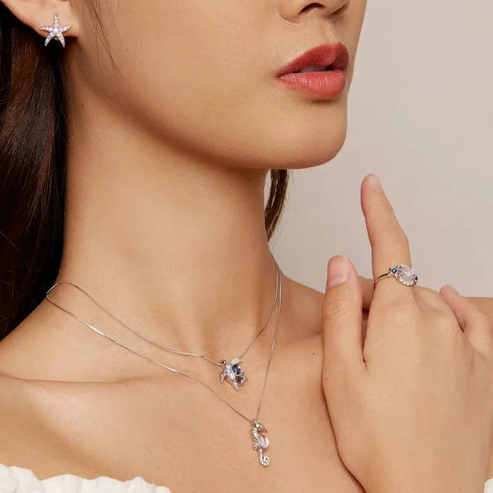 Sea Turtle Necklace – 925 Sterling Silver Ocean Blue Pendant