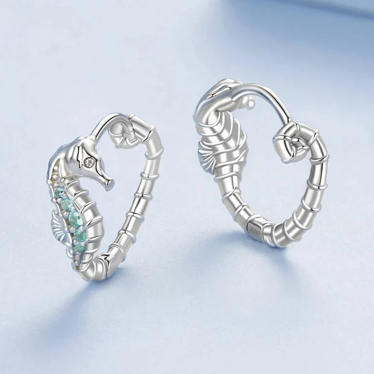 Seahorse Hoop 925 Sterling Silver Earrings