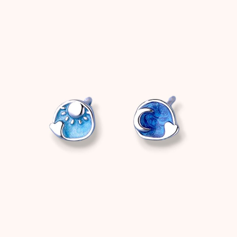 Sun & Moon 925 Sterling Silver Stud Earrings
