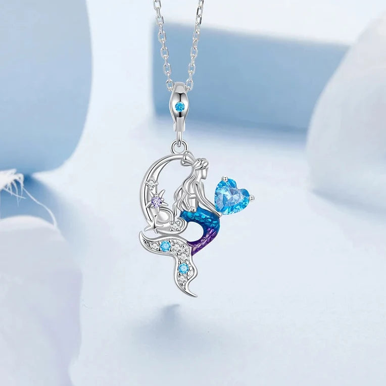 Mermaid Necklace – 925 Sterling Silver Ocean Blue Pendant