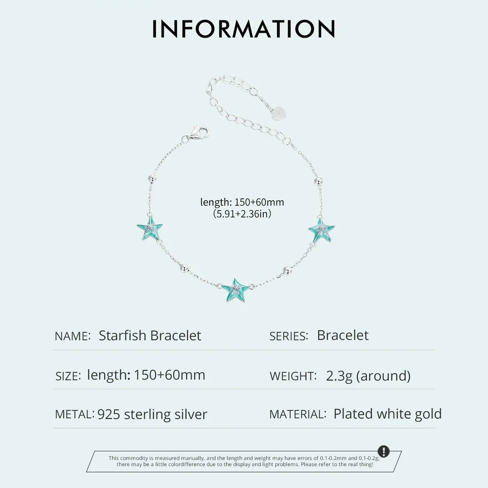 Blue Starfish 925 Sterling Silver Bracelet