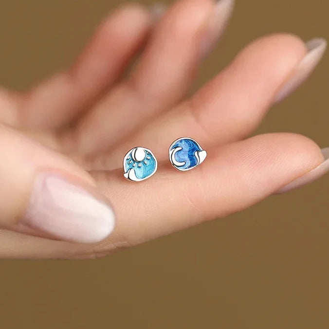 Sun & Moon 925 Sterling Silver Stud Earrings