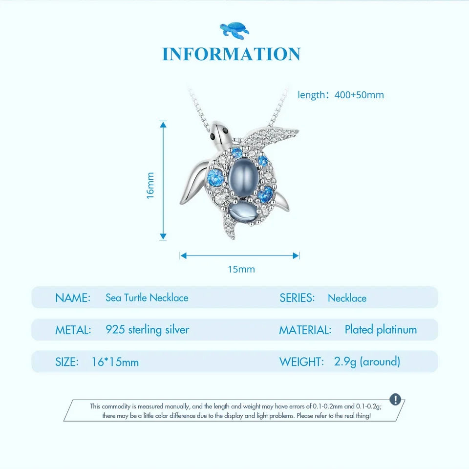 Sea Turtle Necklace – 925 Sterling Silver Ocean Blue Pendant