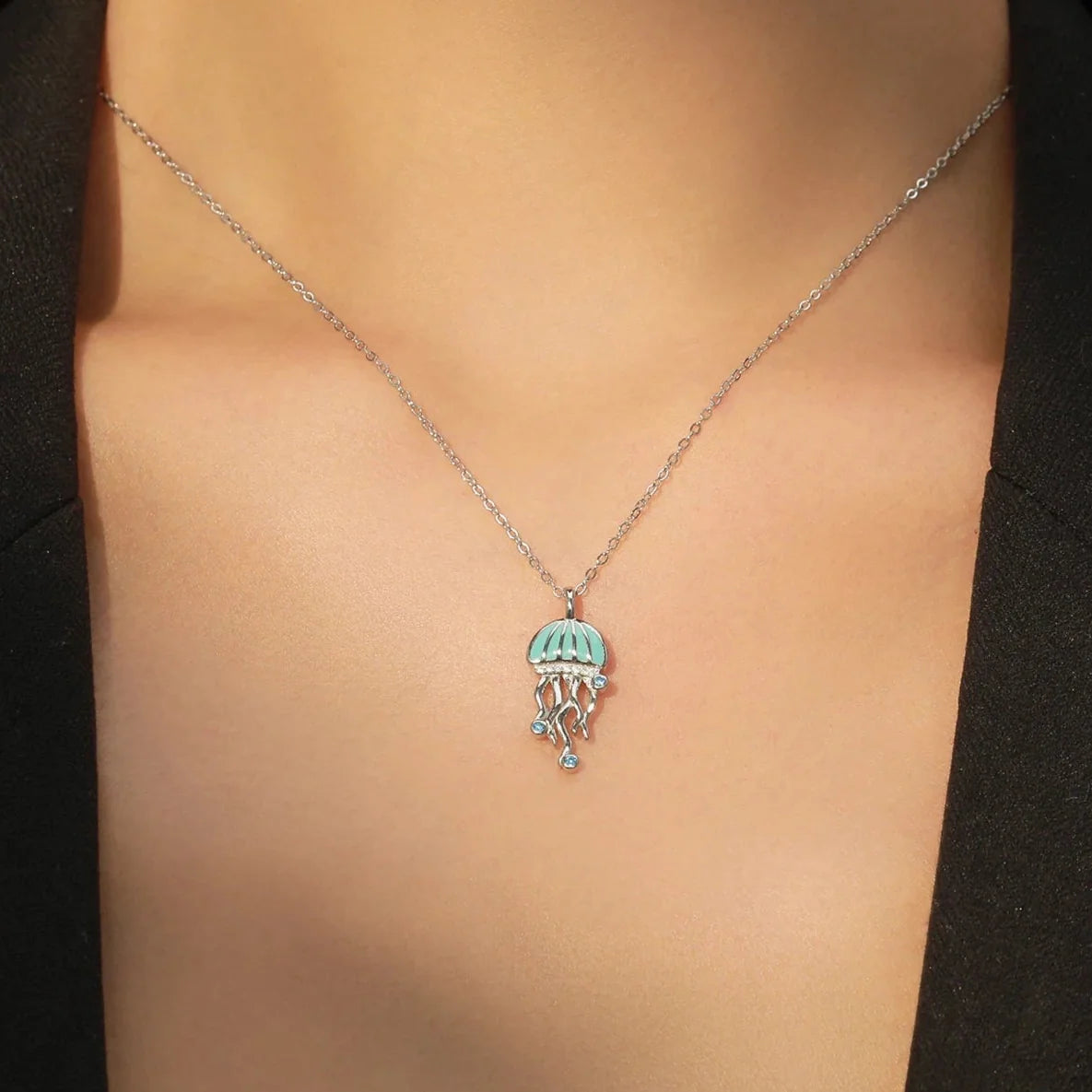 Jellyfish Pendant Necklace – 925 Sterling Silver | Ocean Blue Charm