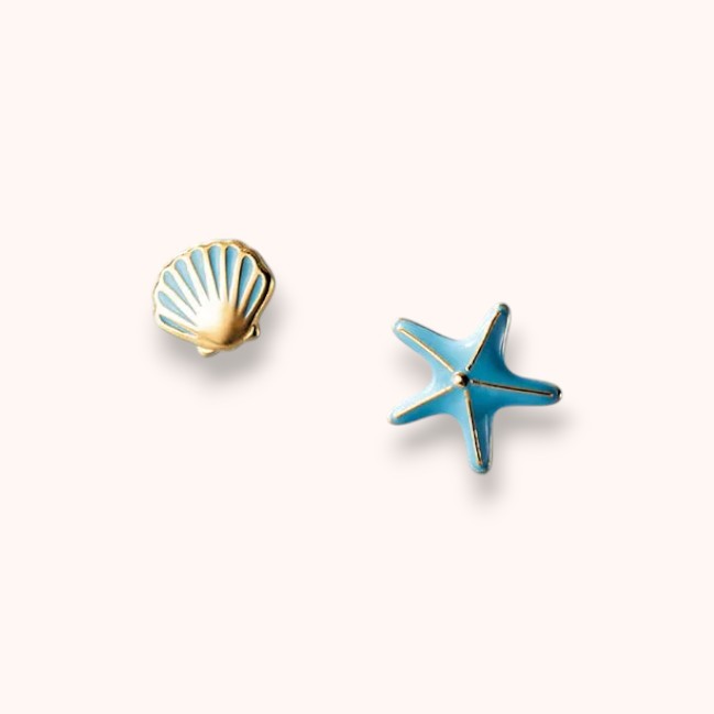 Starfish & Shell 925 Sterling Silver Stud Earrings