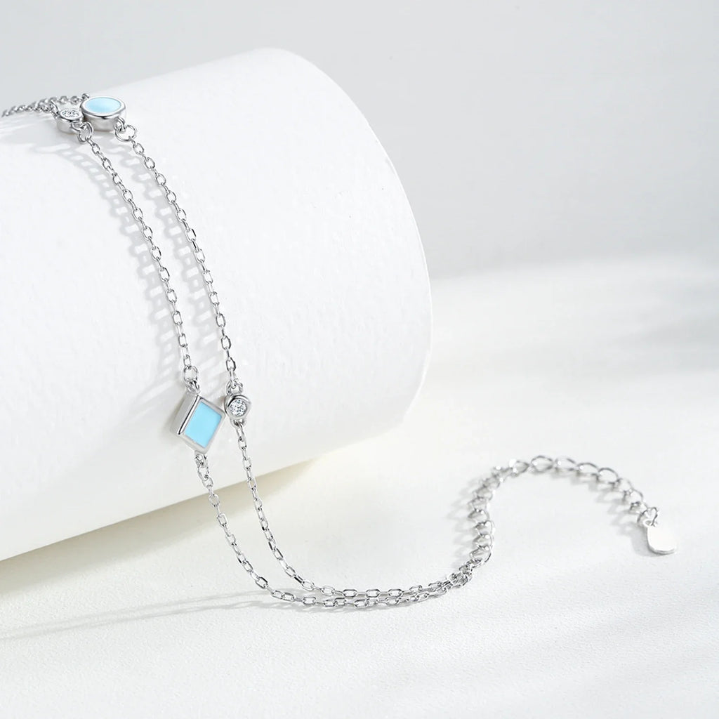 Aqua Link Bracelet | 925 Sterling Silver Adjustable Bracelet