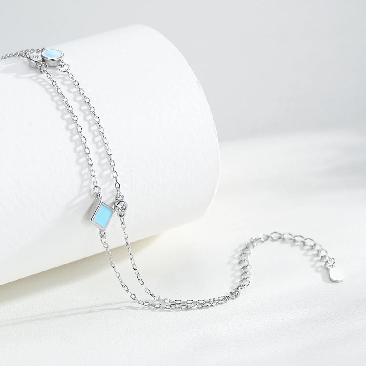 Aqua Link Bracelet | 925 Sterling Silver Adjustable Bracelet