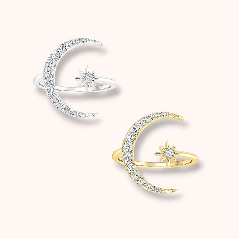 Moon & Star 925 Sterling Silver Ring