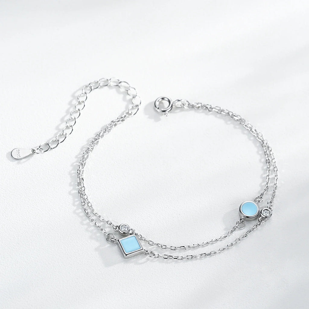 Aqua Link Bracelet | 925 Sterling Silver Adjustable Bracelet