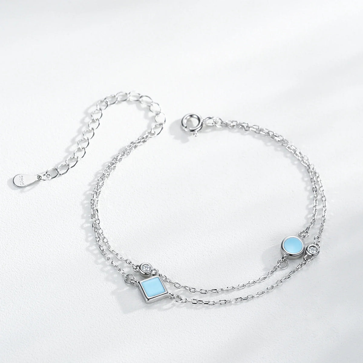 Aqua Link Bracelet | 925 Sterling Silver Adjustable Bracelet