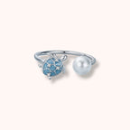 Turtle Pearl Open 925 Sterling Silver Ring | Ocean-Inspired Adjustable Ring