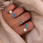 Mermaid Tail Pearl Open Adjustable 925 Sterling Silver Ring
