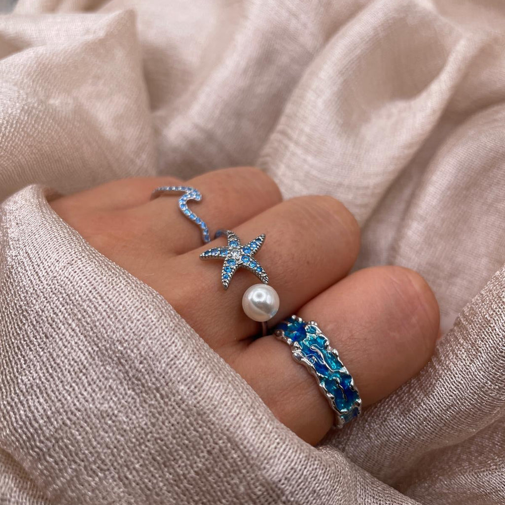 Starfish Pearl Adjustable 925 Sterling Silver Ring