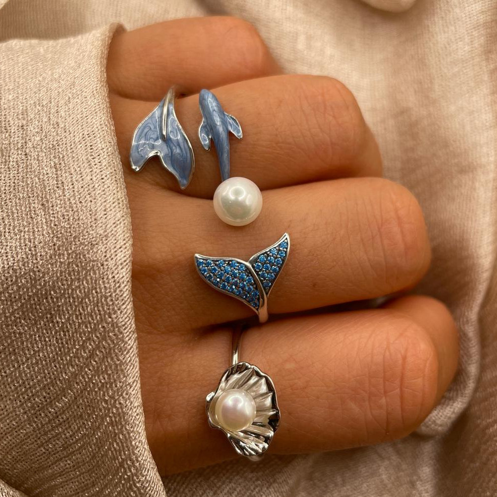 Whale Tail Pearl 925 Sterling Silver Ring
