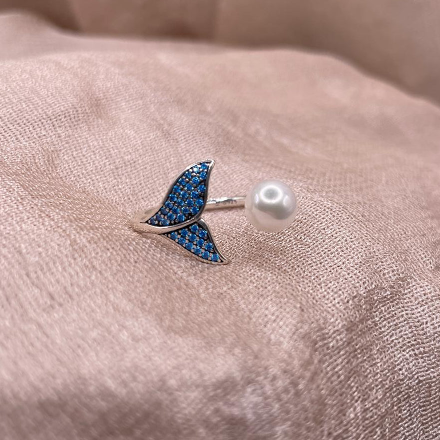 Whale Tail Pearl 925 Sterling Silver Ring