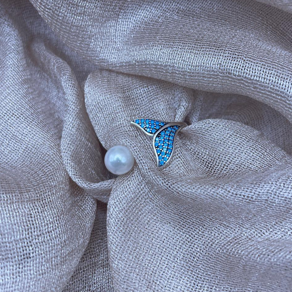 Whale Tail Pearl 925 Sterling Silver Ring