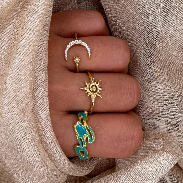 Moon & Star 925 Sterling Silver Ring