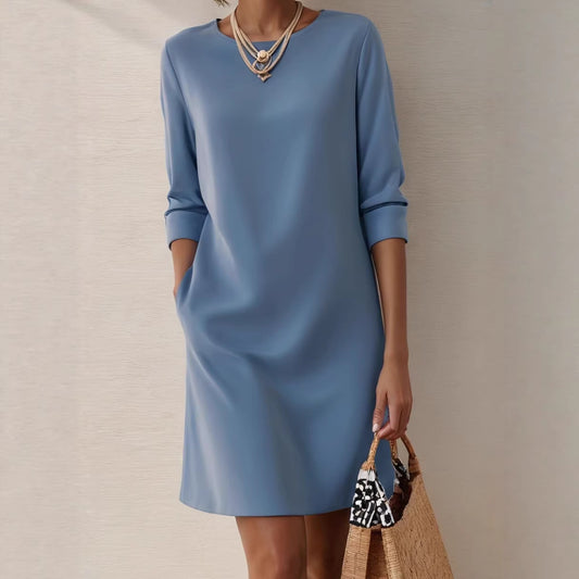 Vestido Suelto de Manga Larga con Bolsillos