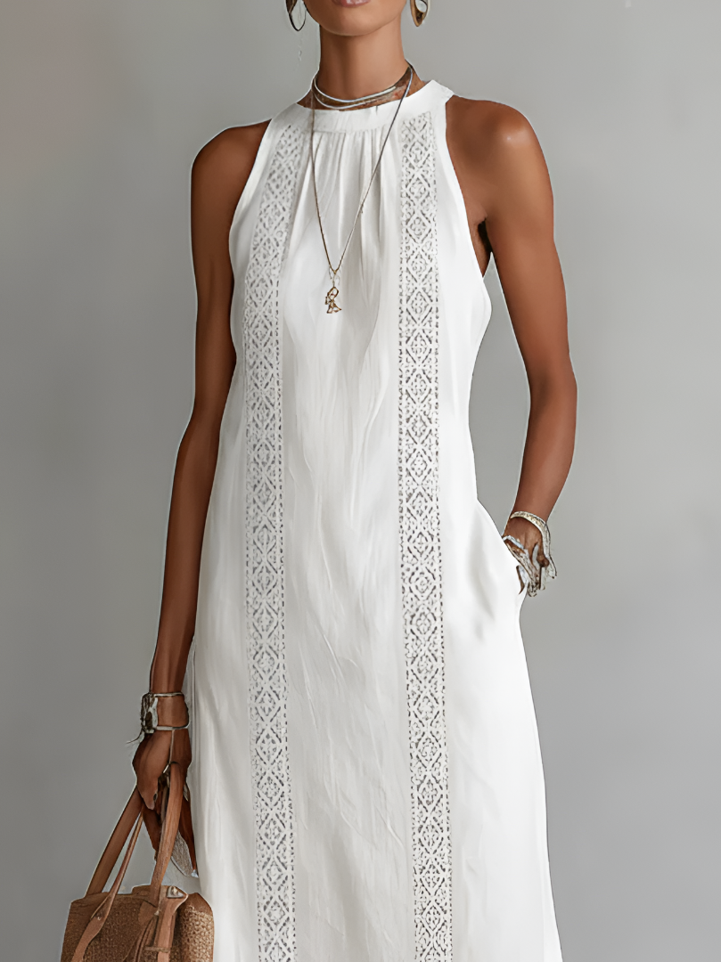 Cecilia | Vestido midi de lino con cuello mao